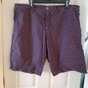 Designer WRK Men's 36 Waist Blue Red Batik Print Short HighQuality CTN Poplin